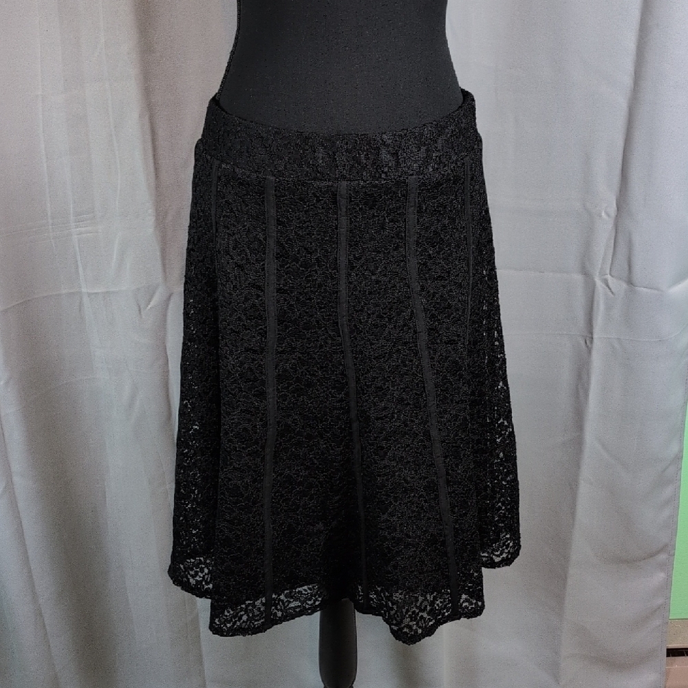 Chico's Black A-Line High-Low Cocktail‎ Skirt, Lace, Witchy, Goth, Whismygoth